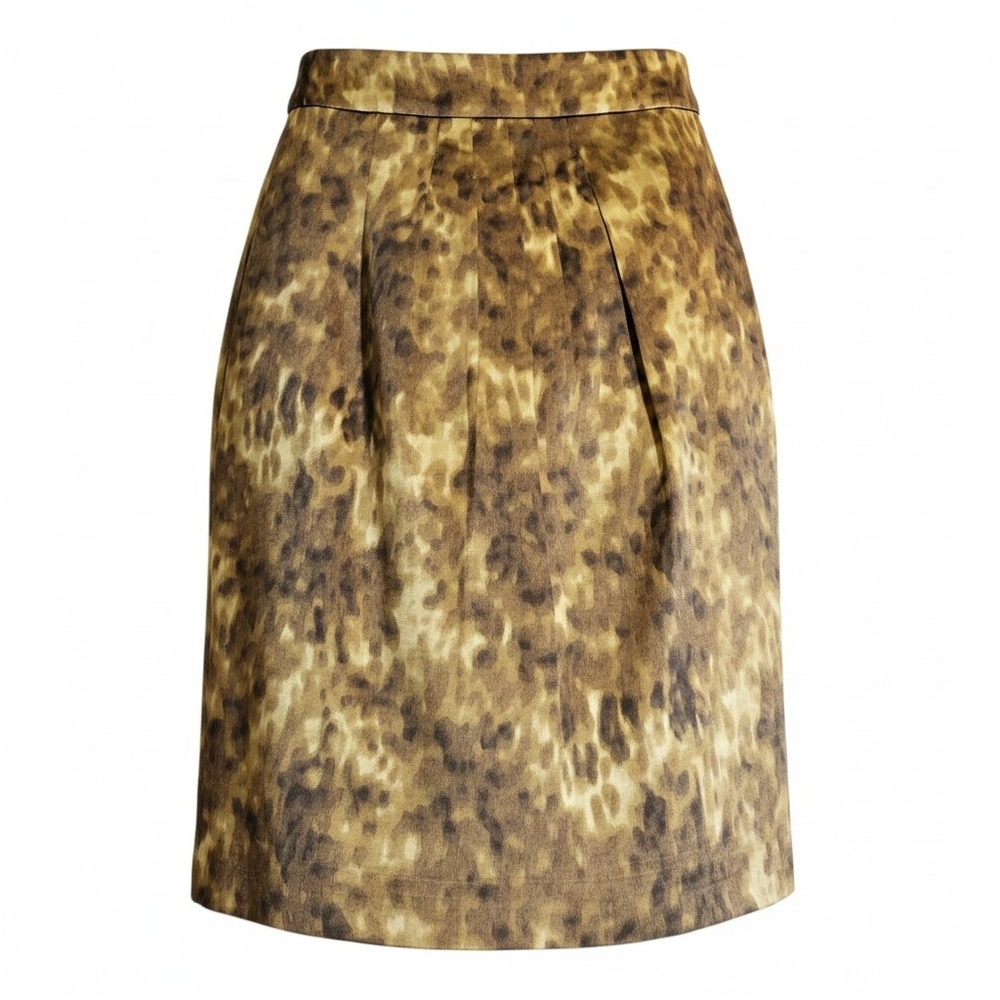 J Crew Pencil Straight Skirt Sz 4 Brown Animal Print Silk Wool Business Office